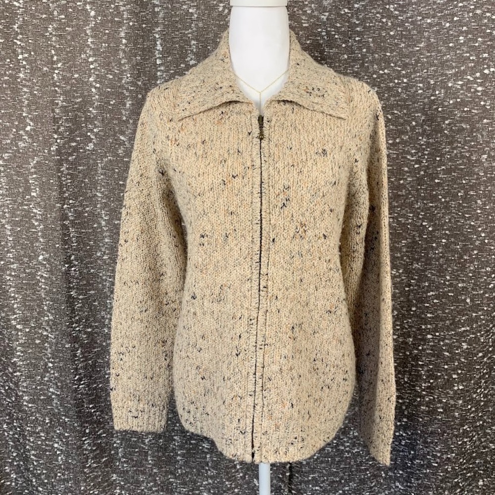Croft & Barrow Full Zip Tan Knit Sweater Women's Petite Large - Picture 1 of 8
